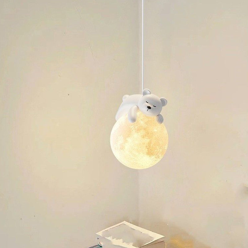 Contemporary Creative Kids Bear Rabbit Iron Resin PLA 1/3-Light Chandelier For Bedroom