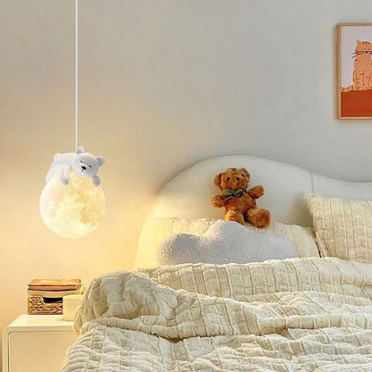 Contemporary Creative Kids Bear Rabbit Iron Resin PLA 1/3-Light Chandelier For Bedroom