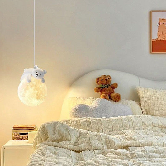 Contemporary Creative Kids Bear Rabbit Iron Resin PLA 1/3-Light Chandelier For Bedroom