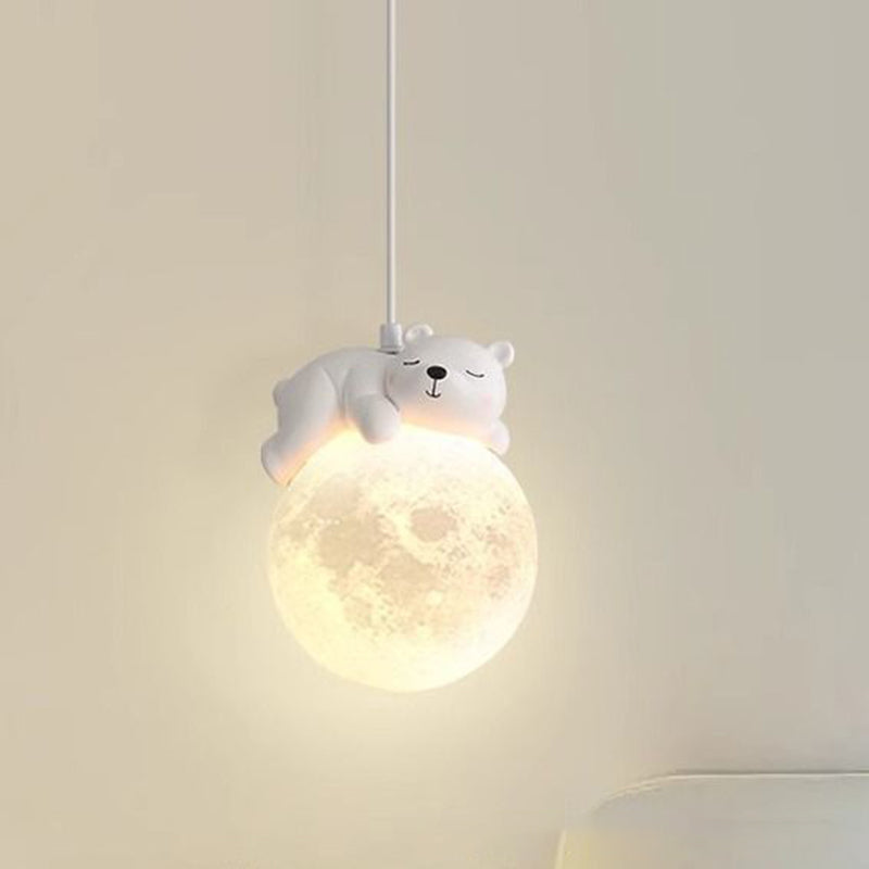 Contemporary Creative Kids Bear Rabbit Iron Resin PLA 1/3-Light Chandelier For Bedroom