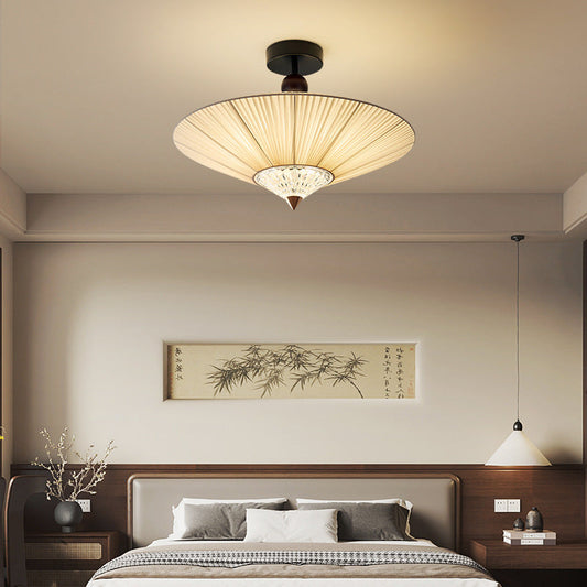 Traditional Vintage Rhombus Metal Fabric Crystal 3/4-Light Semi-Flush Mount Ceiling Light For Bedroom