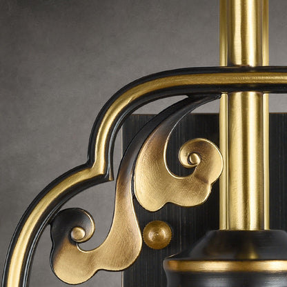 Traditional Chinese Cylindrical Copper Glass 1-Light Wall Sconce Lamp For Hallway