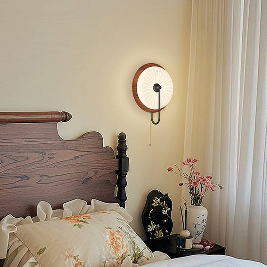 Traditional Vintage Round Iron PE LED Zipper Wall Sconce Lamp For Bedroom