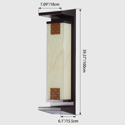 Traditional Chinese Waterproof Solar Rectangular Aluminum Glass LED Outdoor Wall Sconce Lamp For Garden