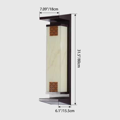 Traditional Chinese Waterproof Solar Rectangular Aluminum Glass LED Outdoor Wall Sconce Lamp For Garden