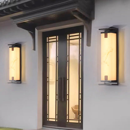 Traditional Chinese Waterproof Solar Rectangular Aluminum Glass LED Outdoor Wall Sconce Lamp For Garden