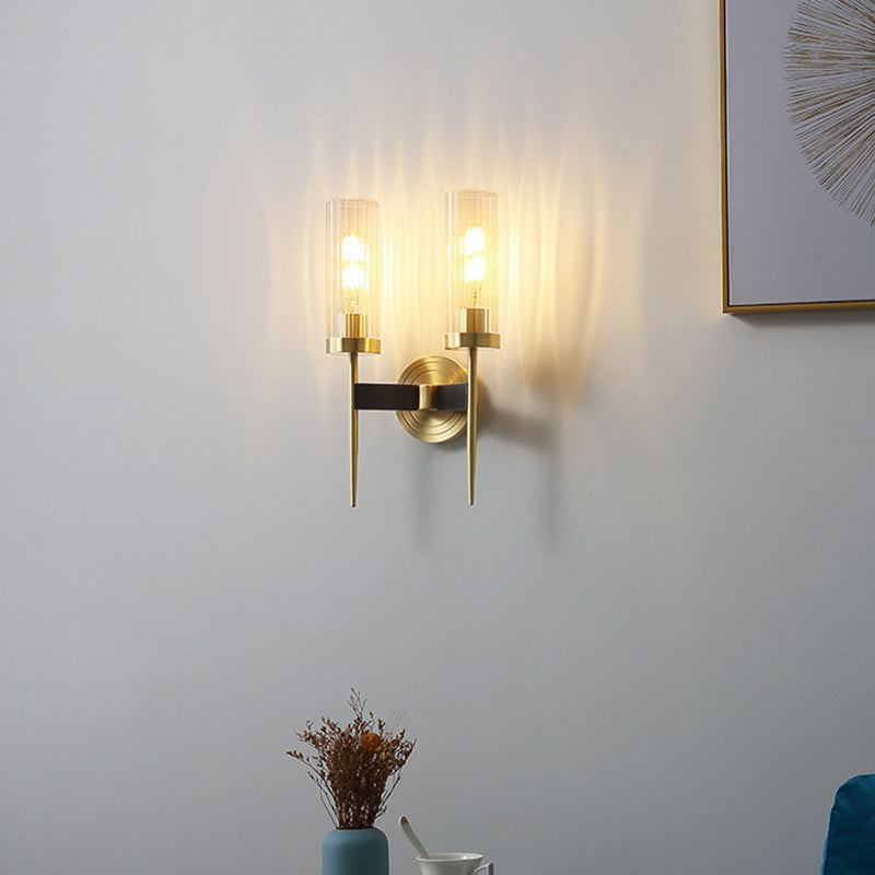 Contemporary Retro Copper Glass Linear 1/2 Light Wall Sconce Lamp For Living Room