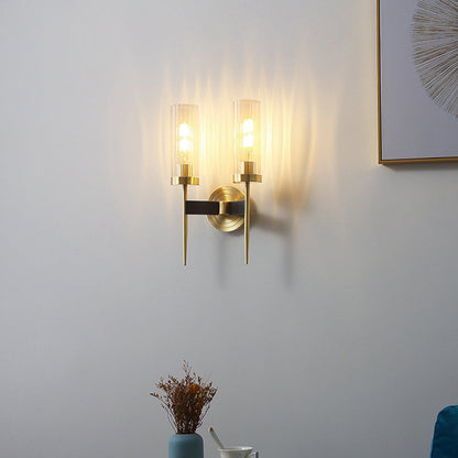 Contemporary Retro Copper Glass Linear 1/2 Light Wall Sconce Lamp For Living Room