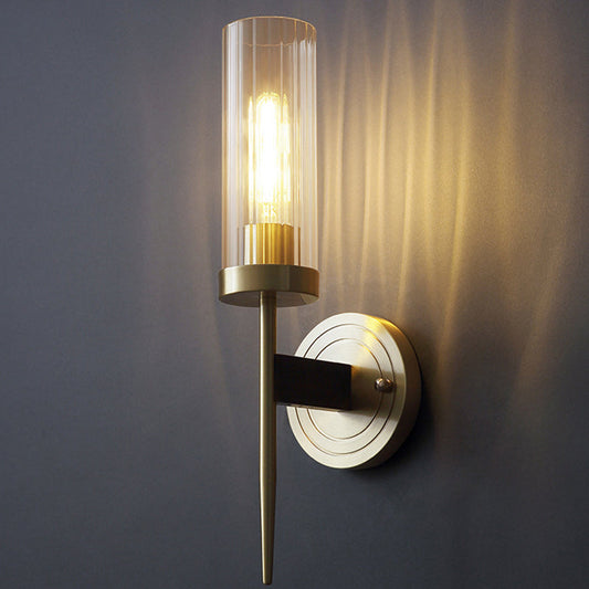 Contemporary Retro Copper Glass Linear 1/2 Light Wall Sconce Lamp For Living Room