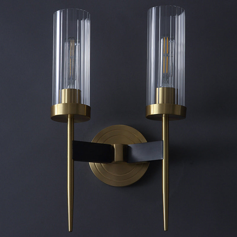 Contemporary Retro Copper Glass Linear 1/2 Light Wall Sconce Lamp For Living Room