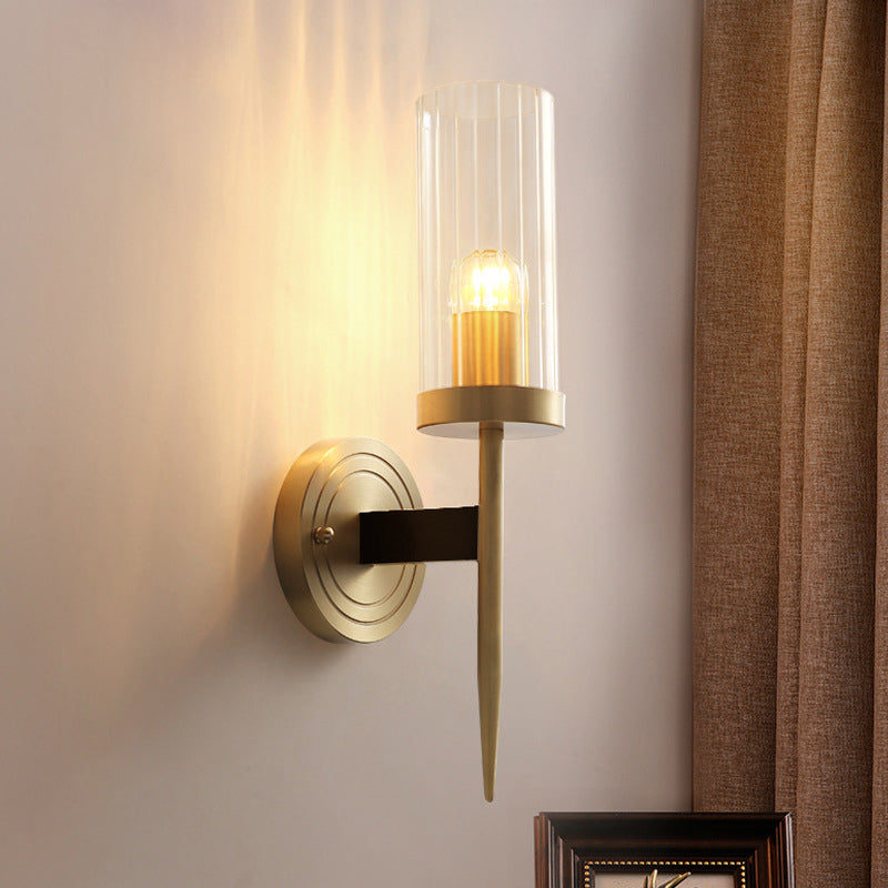 Contemporary Retro Copper Glass Linear 1/2 Light Wall Sconce Lamp For Living Room