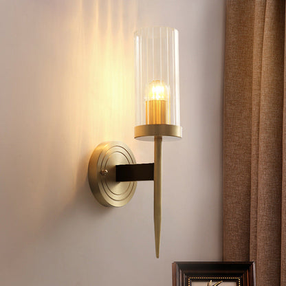 Contemporary Retro Copper Glass Linear 1/2 Light Wall Sconce Lamp For Living Room