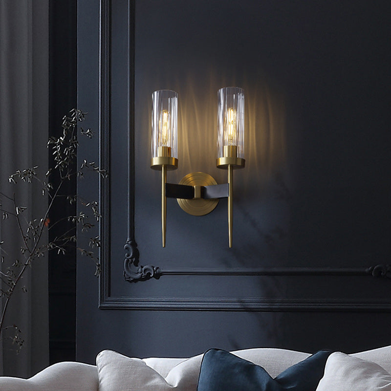 Contemporary Retro Copper Glass Linear 1/2 Light Wall Sconce Lamp For Living Room