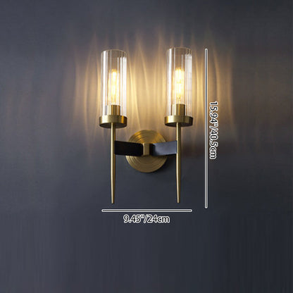 Contemporary Retro Copper Glass Linear 1/2 Light Wall Sconce Lamp For Living Room