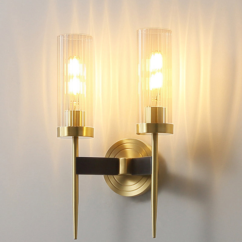 Contemporary Retro Copper Glass Linear 1/2 Light Wall Sconce Lamp For Living Room
