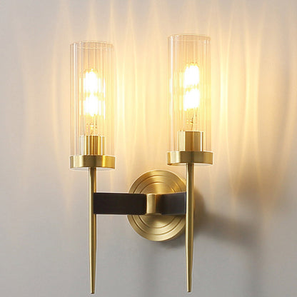 Contemporary Retro Copper Glass Linear 1/2 Light Wall Sconce Lamp For Living Room
