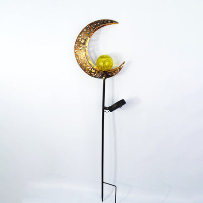 Modern Art Deco Waterproof Solar Iron Glass Moon LED Outdoor Light For Garden