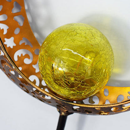 Modern Art Deco Waterproof Solar Iron Glass Moon LED Outdoor Light For Garden