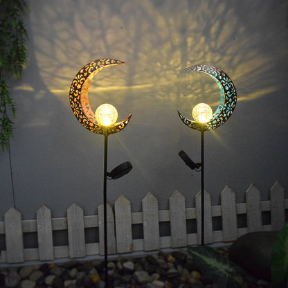 Modern Art Deco Waterproof Solar Iron Glass Moon LED Outdoor Light For Garden