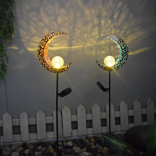 Modern Art Deco Waterproof Solar Iron Glass Moon LED Outdoor Light For Garden