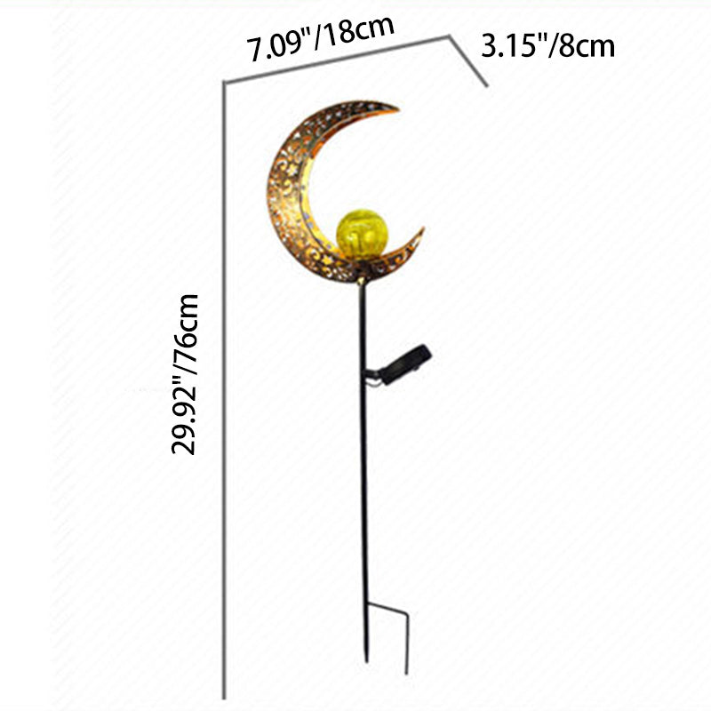 Modern Art Deco Waterproof Solar Iron Glass Moon LED Outdoor Light For Garden