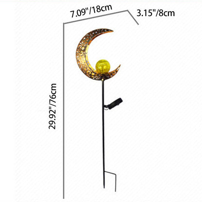 Modern Art Deco Waterproof Solar Iron Glass Moon LED Outdoor Light For Garden