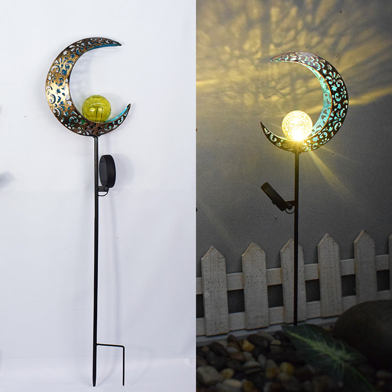 Modern Art Deco Waterproof Solar Iron Glass Moon LED Outdoor Light For Garden
