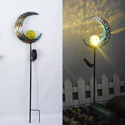 Modern Art Deco Waterproof Solar Iron Glass Moon LED Outdoor Light For Garden