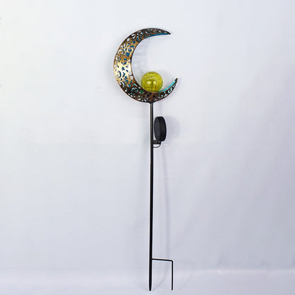 Modern Art Deco Waterproof Solar Iron Glass Moon LED Outdoor Light For Garden