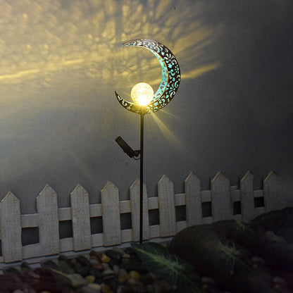 Modern Art Deco Waterproof Solar Iron Glass Moon LED Outdoor Light For Garden