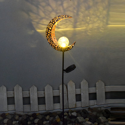 Modern Art Deco Waterproof Solar Iron Glass Moon LED Outdoor Light For Garden