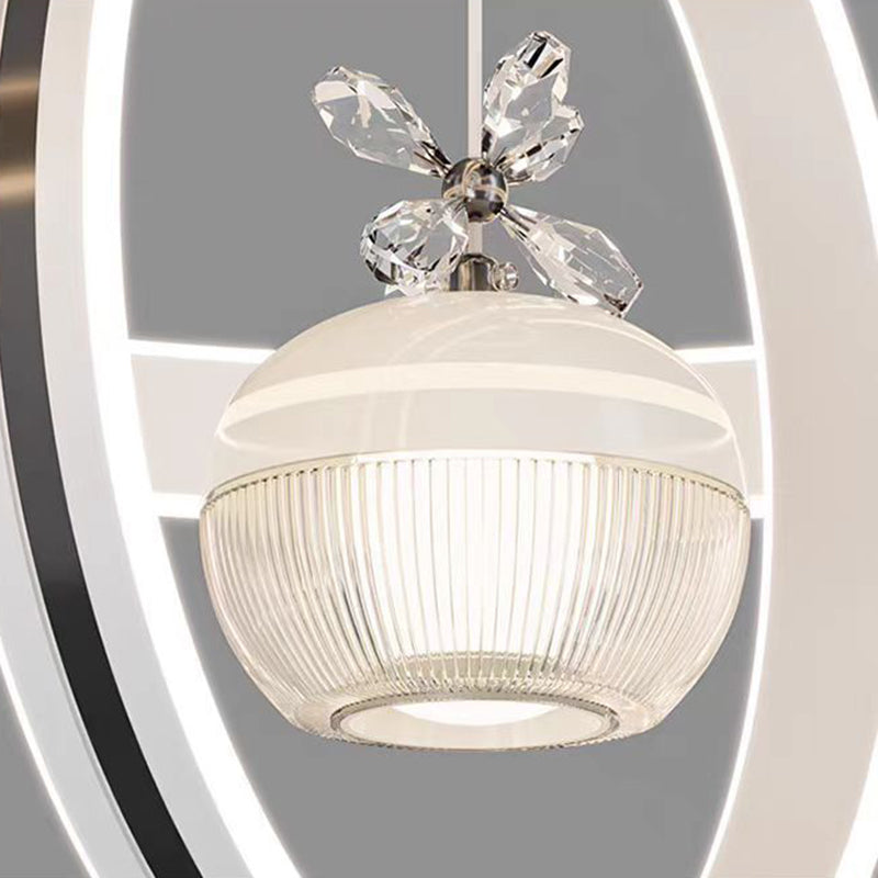 Modern Luxury ABS Iron Aluminum Acrylic Silica Round LED Chandelier For Dining Room