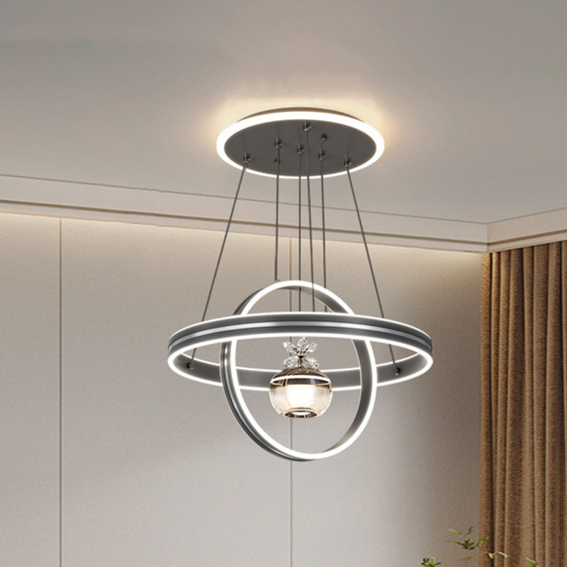 Modern Luxury ABS Iron Aluminum Acrylic Silica Round LED Chandelier For Dining Room