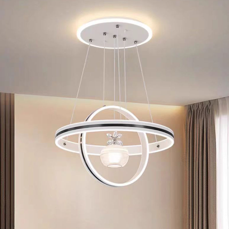 Modern Luxury ABS Iron Aluminum Acrylic Silica Round LED Chandelier For Dining Room