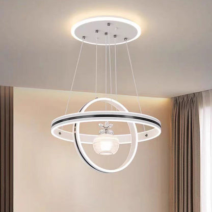 Modern Luxury ABS Iron Aluminum Acrylic Silica Round LED Chandelier For Dining Room