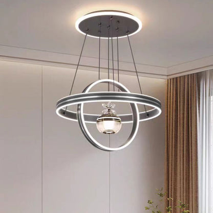 Modern Luxury ABS Iron Aluminum Acrylic Silica Round LED Chandelier For Dining Room