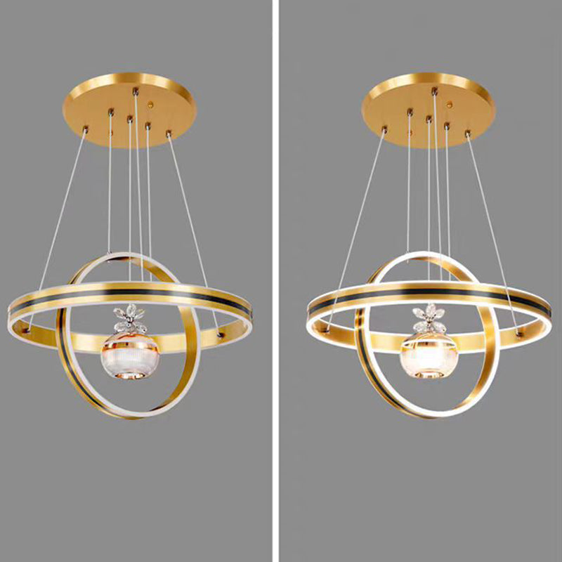 Modern Luxury ABS Iron Aluminum Acrylic Silica Round LED Chandelier For Dining Room
