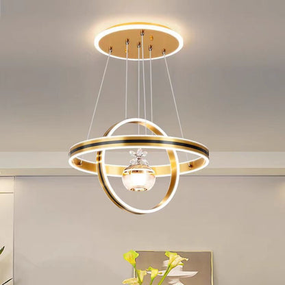 Modern Luxury ABS Iron Aluminum Acrylic Silica Round LED Chandelier For Dining Room