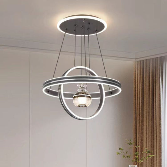 Modern Luxury ABS Iron Aluminum Acrylic Silica Round LED Chandelier For Dining Room
