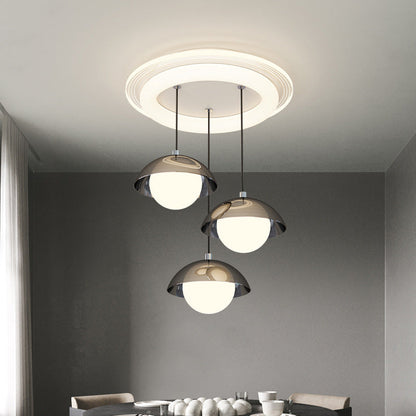 Modern Minimalist Iron Acrylic Round Linear LED Chandelier For Dining Room