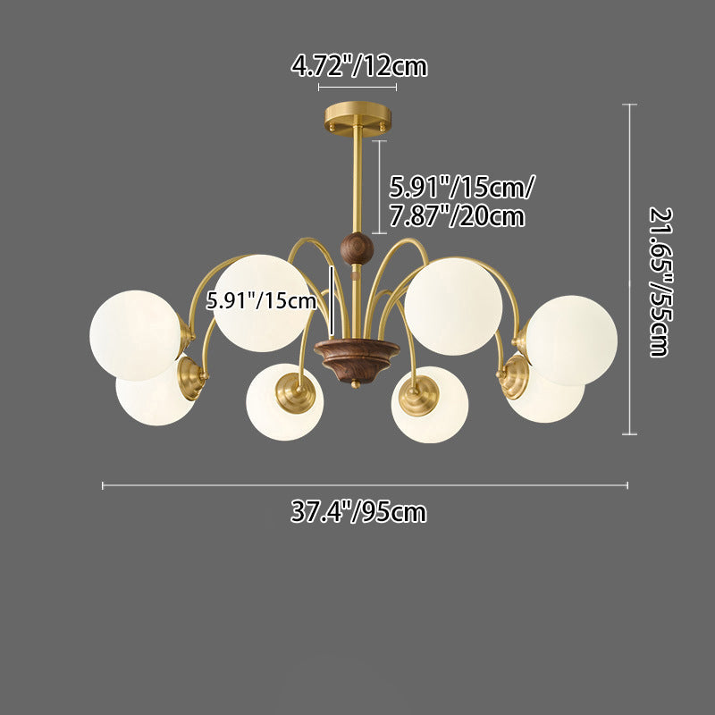 Modern Luxury Glass Copper Round 5/6/8 Light Chandelier For Living Room