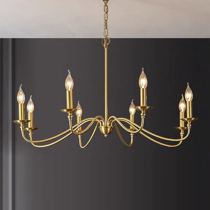 Contemporary Retro Copper Glass Candle 4/6/8 Light Chandelier For Living Room