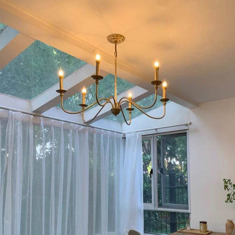 Contemporary Retro Copper Glass Candle 4/6/8 Light Chandelier For Living Room