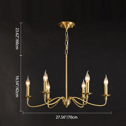 Contemporary Retro Copper Glass Candle 4/6/8 Light Chandelier For Living Room