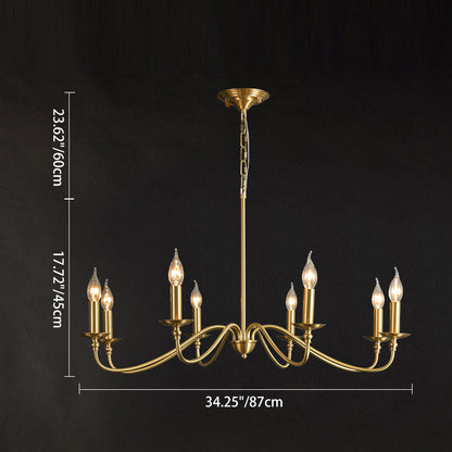 Contemporary Retro Copper Glass Candle 4/6/8 Light Chandelier For Living Room