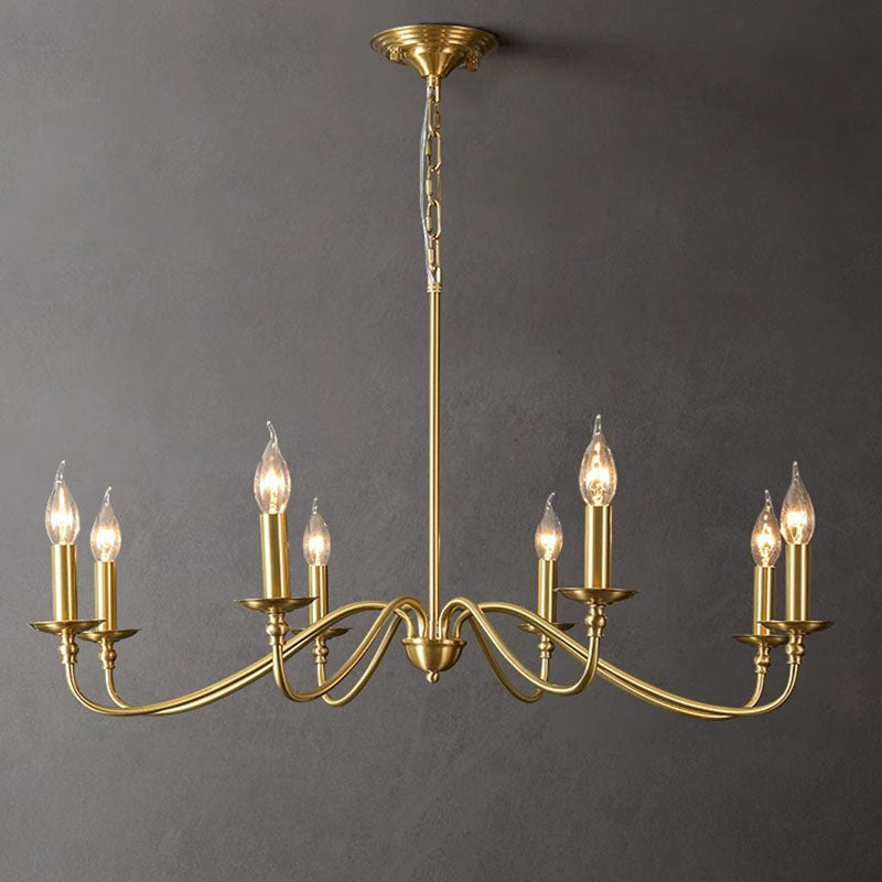 Contemporary Retro Copper Glass Candle 4/6/8 Light Chandelier For Living Room