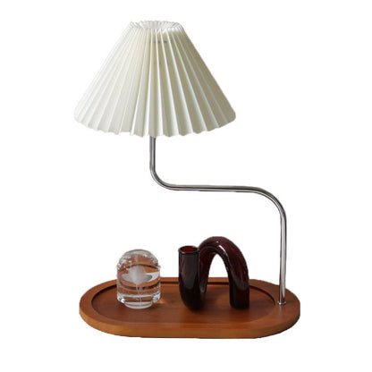 Traditional Vintage Wood Iron Fabric Umbrella 1-Light Table Lamp For Bedroom