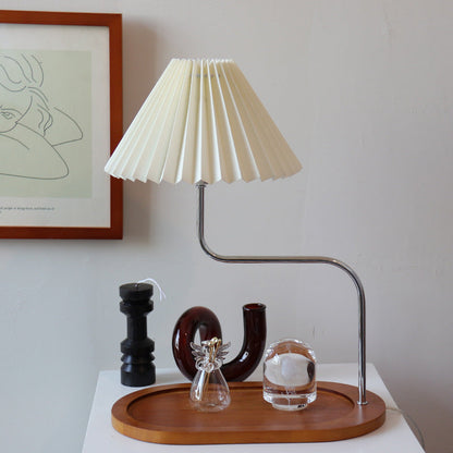 Traditional Vintage Wood Iron Fabric Umbrella 1-Light Table Lamp For Bedroom