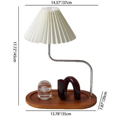 Traditional Vintage Wood Iron Fabric Umbrella 1-Light Table Lamp For Bedroom