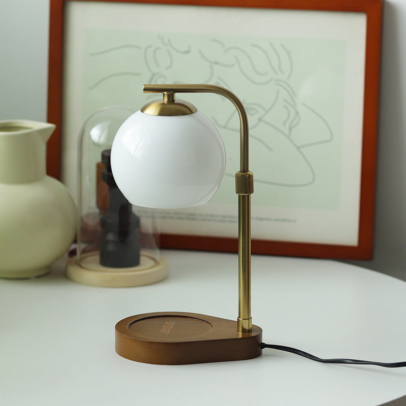 Traditional Vintage Wood Iron Glass Round 1-Light Melting Wax Table Lamp For Bedroom